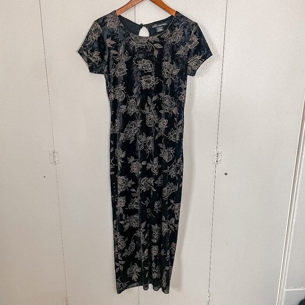Vintage NoBo Velvet Floral Maxi Dress Dark Fairy Y2K 90s Whimsigoth Goth, Sz M